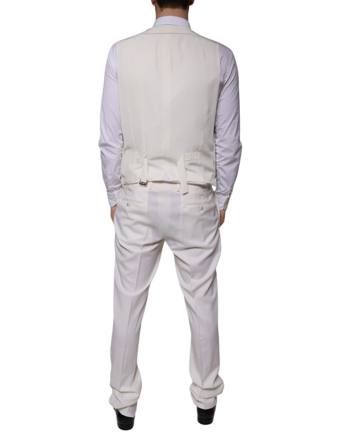 Dolce & Gabbana Costume 3 Pièces Slim Fit en Laine et Soie Blanc