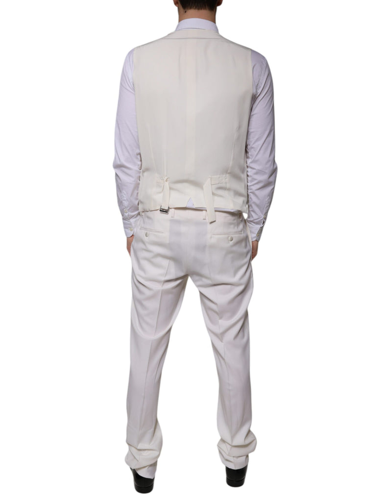 Dolce & Gabbana White Wool Silk 3 Piece Slim Fit Formal Suit