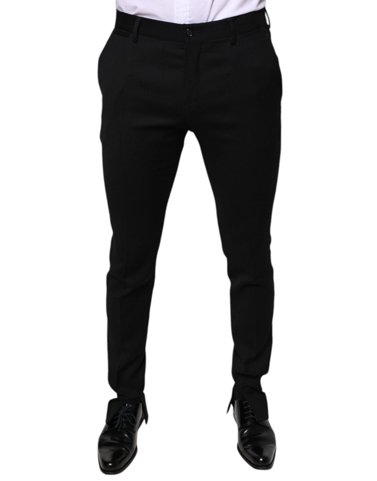 Pantalon tailleur noir en laine, coupe skinny, Dolce &amp; Gabbana