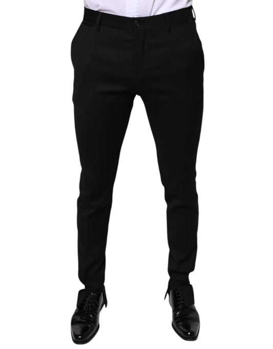 Pantalon tailleur noir en laine, coupe skinny, Dolce &amp; Gabbana