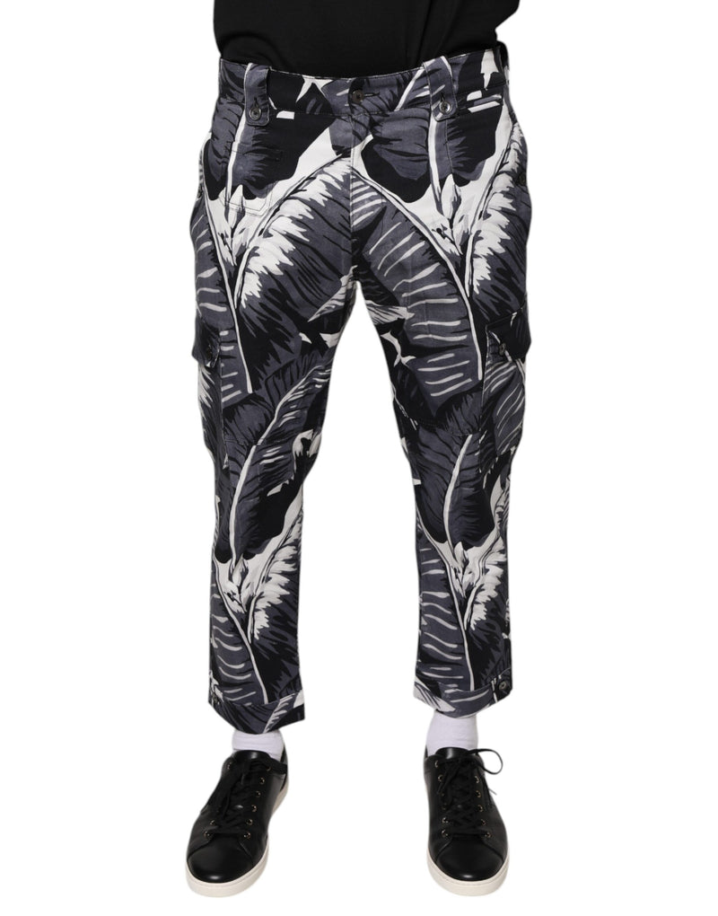 Dolce &amp; Gabbana grijze katoenen capri broek met bananenbladprint en stretch.