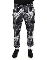 Dolce &amp; Gabbana Pantalon Capri en Coton Élastique Gris à Motif Feuille de Bananier