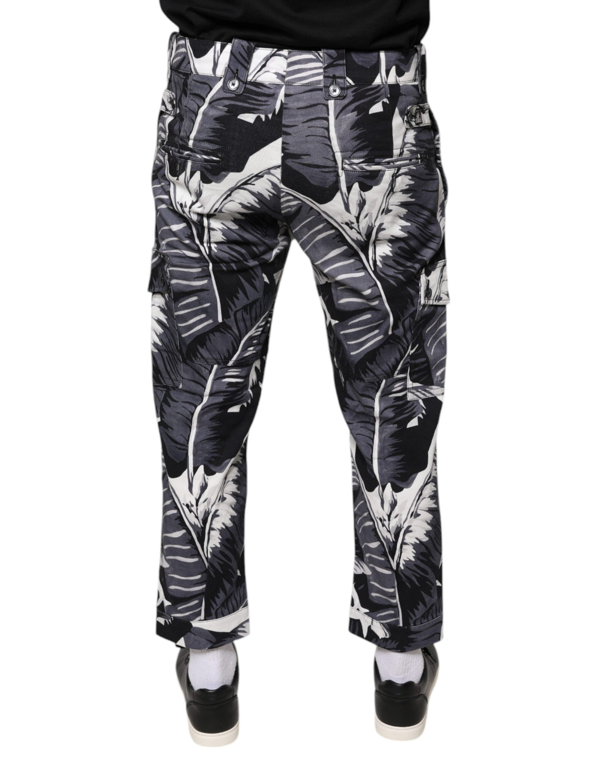 Dolce &amp; Gabbana Pantalon Capri en Coton Élastique Gris à Motif Feuille de Bananier