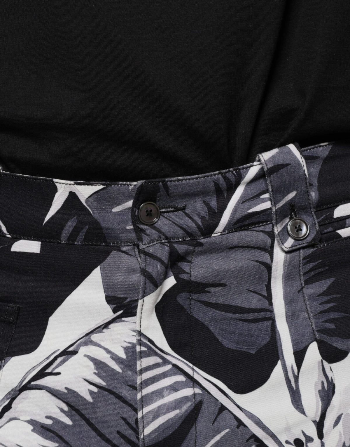 Dolce &amp; Gabbana Pantalon Capri en Coton Élastique Gris à Motif Feuille de Bananier