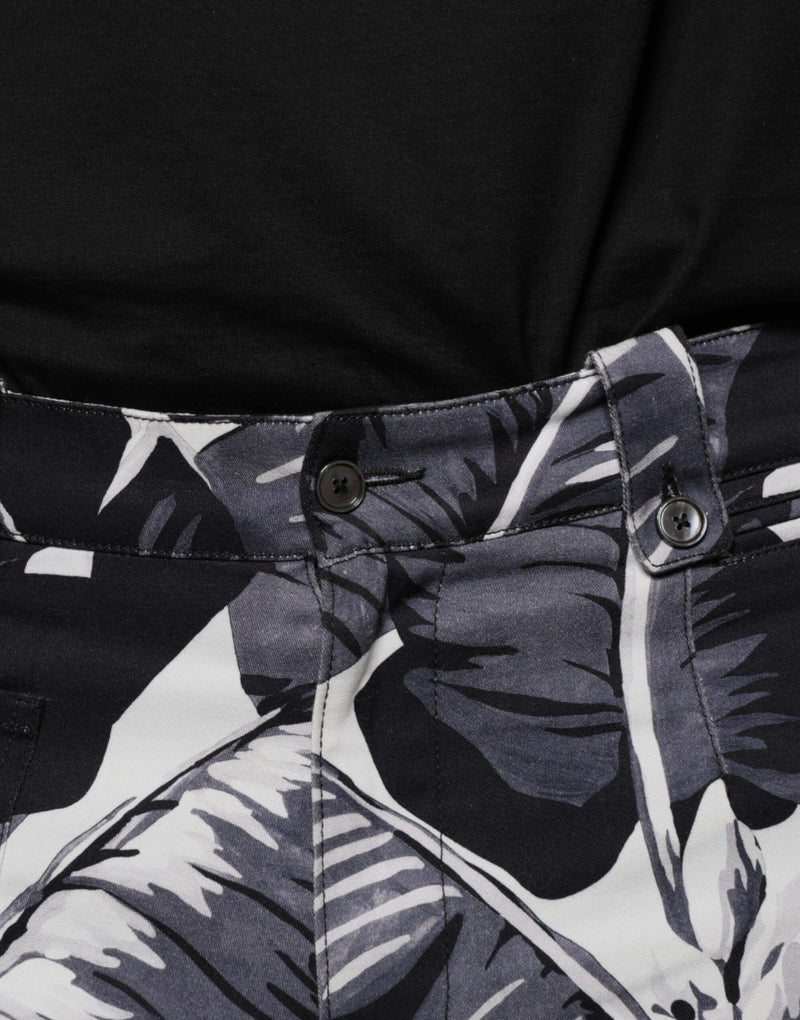 Dolce &amp; Gabbana grijze katoenen capri broek met bananenbladprint en stretch.