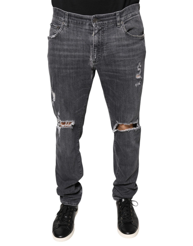 Dolce &amp; Gabbana donkergrijze, versleten katoenen skinny jeans