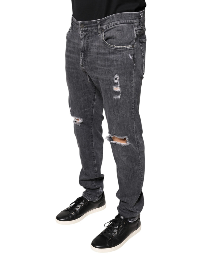 Dolce &amp; Gabbana donkergrijze, versleten katoenen skinny jeans