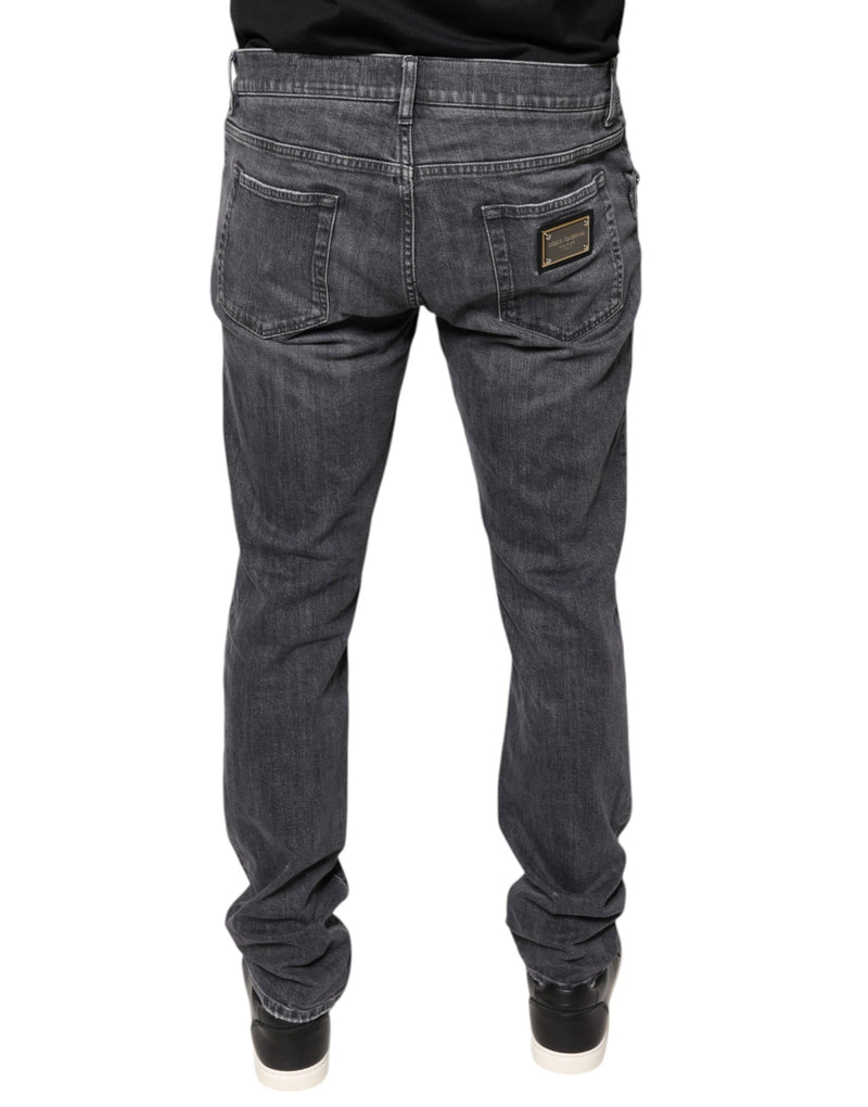 Dolce &amp; Gabbana donkergrijze, versleten katoenen skinny jeans