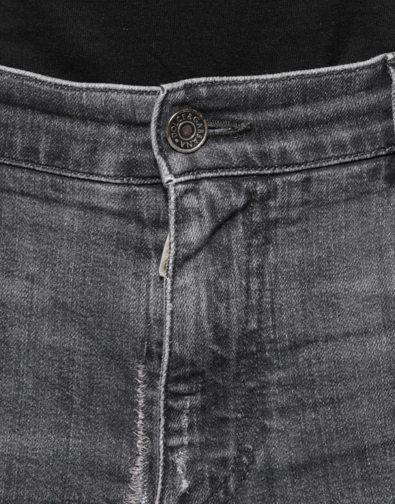 Dolce &amp; Gabbana donkergrijze, versleten katoenen skinny jeans