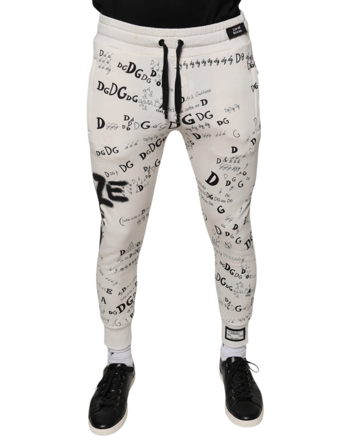 Pantalon de jogging en coton blanc imprimé Dolce &amp; Gabbana