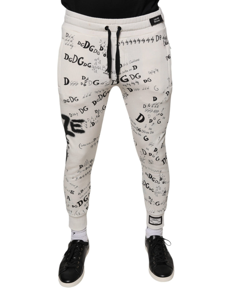 Pantalon de jogging en coton blanc imprimé Dolce &amp; Gabbana