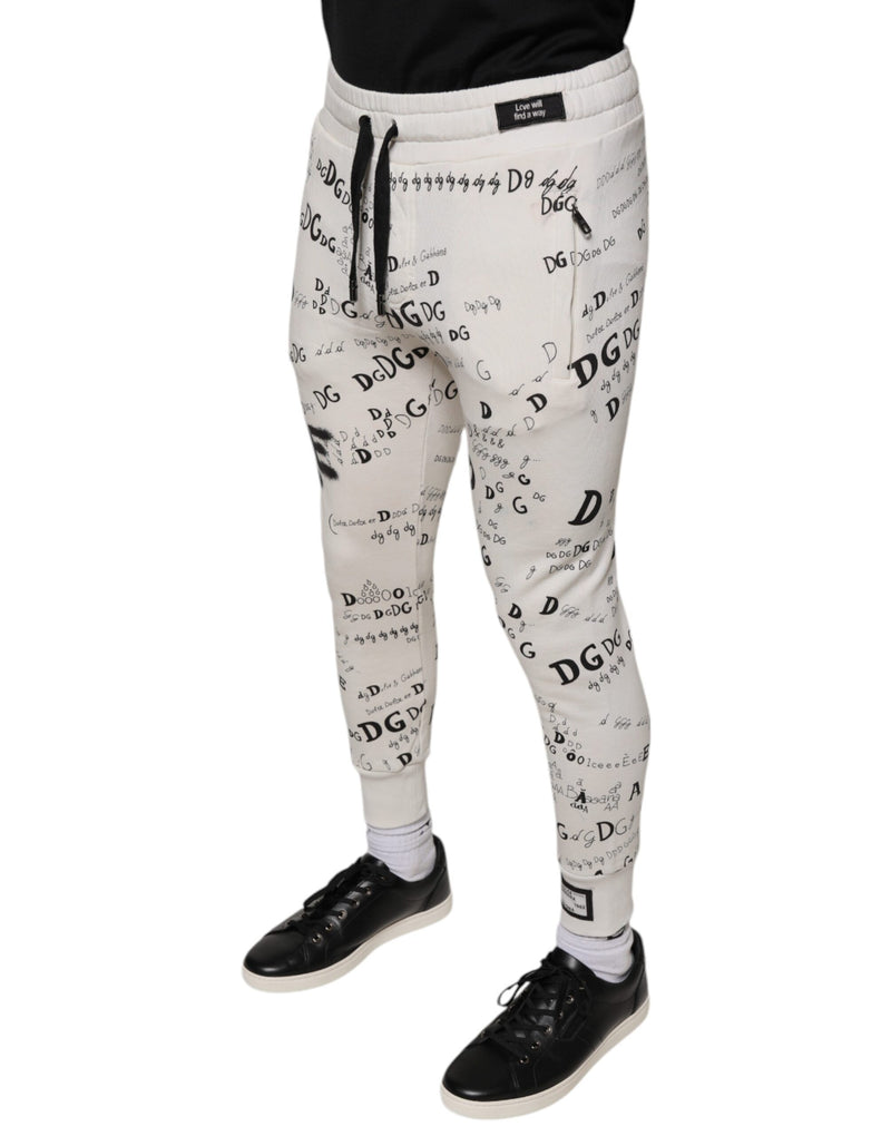 Pantalon de jogging en coton blanc imprimé Dolce &amp; Gabbana