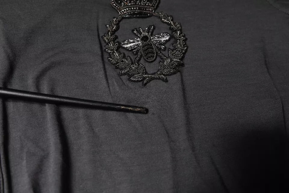 Pull en tricot gris brodé d'abeilles et de couronne de Dolce &amp; Gabbana