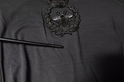 Pull en tricot gris brodé d'abeilles et de couronne de Dolce &amp; Gabbana