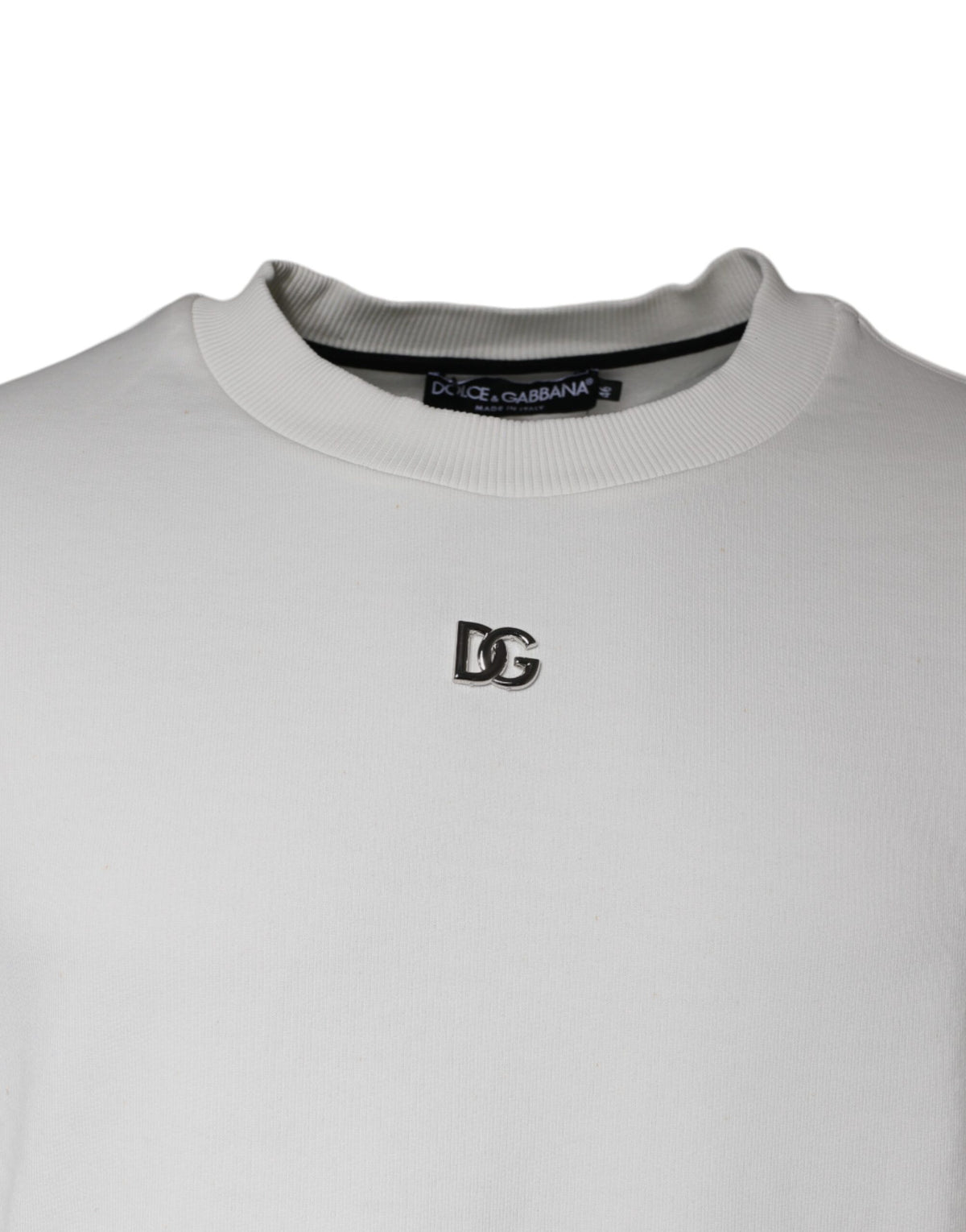 Pull en coton à col rond blanc avec logo Dolce &amp; Gabbana