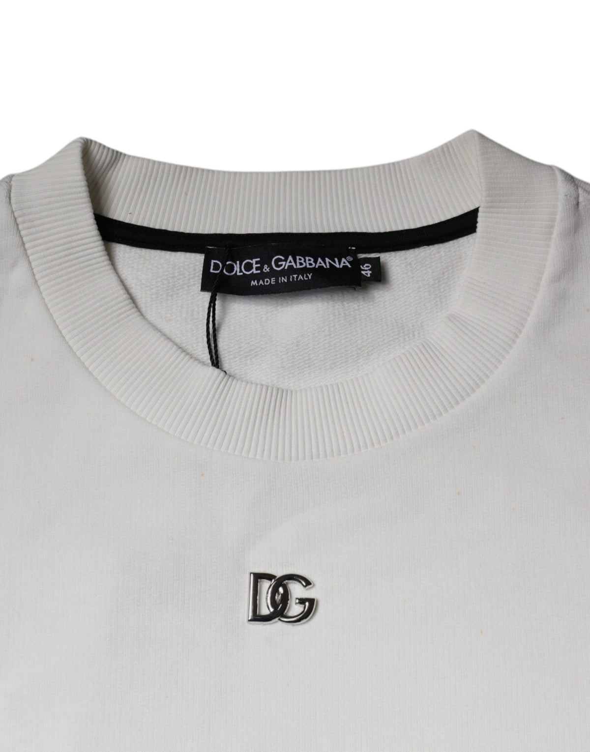 Pull en coton à col rond blanc avec logo Dolce &amp; Gabbana