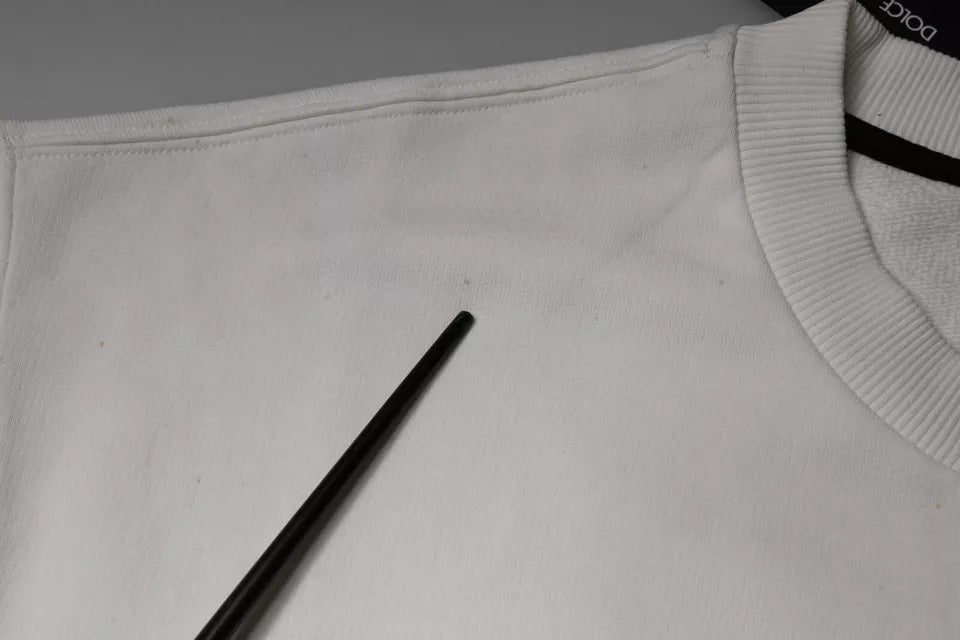Pull en coton à col rond blanc avec logo Dolce &amp; Gabbana