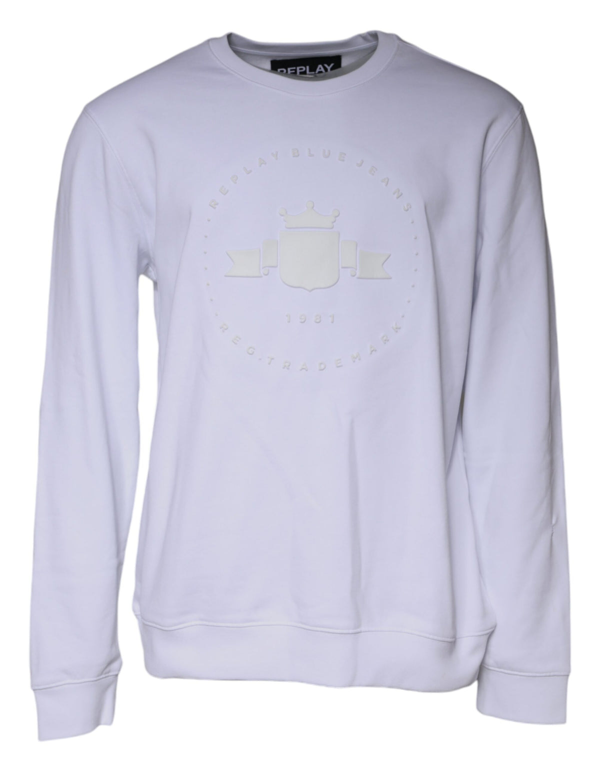 Pull en coton pour homme Replay, col rond, logo blanc en relief.