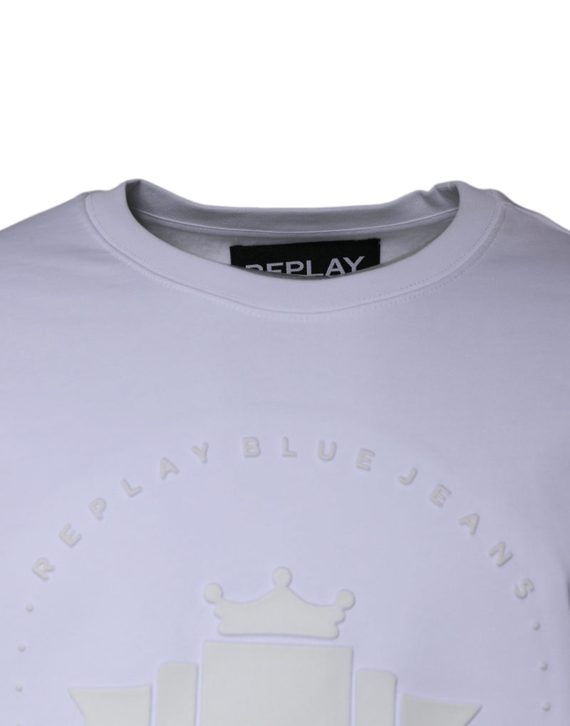 Pull en coton pour homme Replay, col rond, logo blanc en relief.