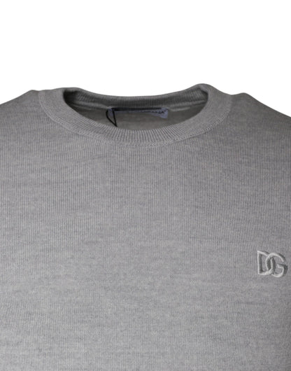 Pull en laine à col rond gris clair de Dolce &amp; Gabbana
