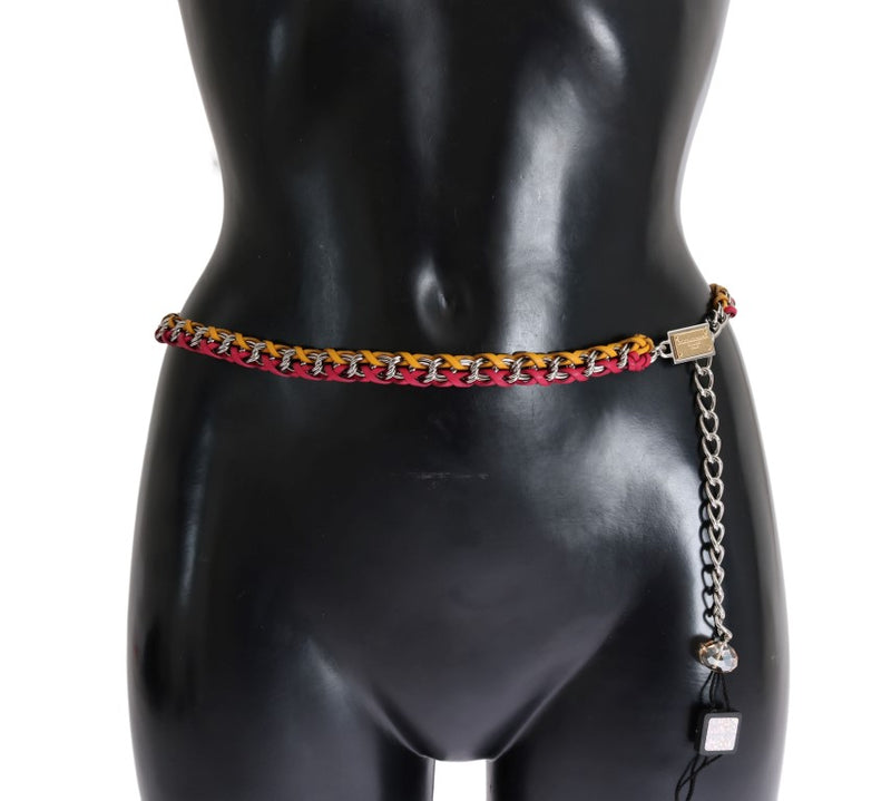 Ceinture en cuir rouge et jaune avec cristaux Dolce &amp; Gabbana