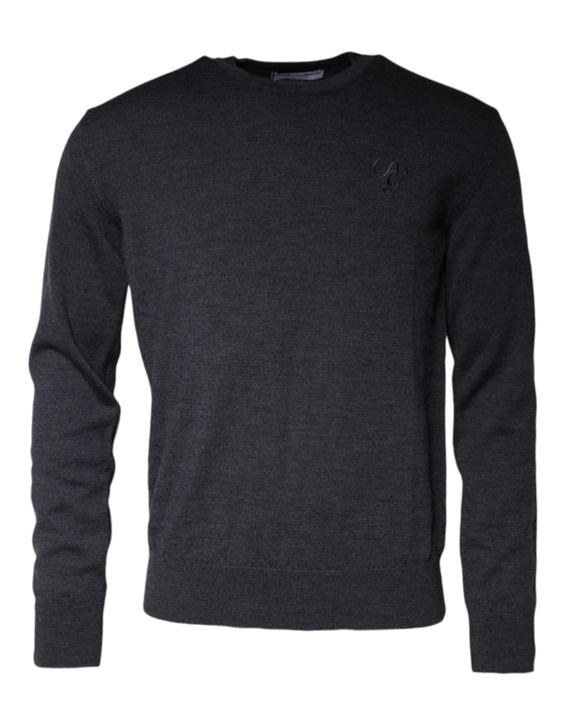 Dolce &amp; Gabbana donkergrijze wollen trui met ronde hals.