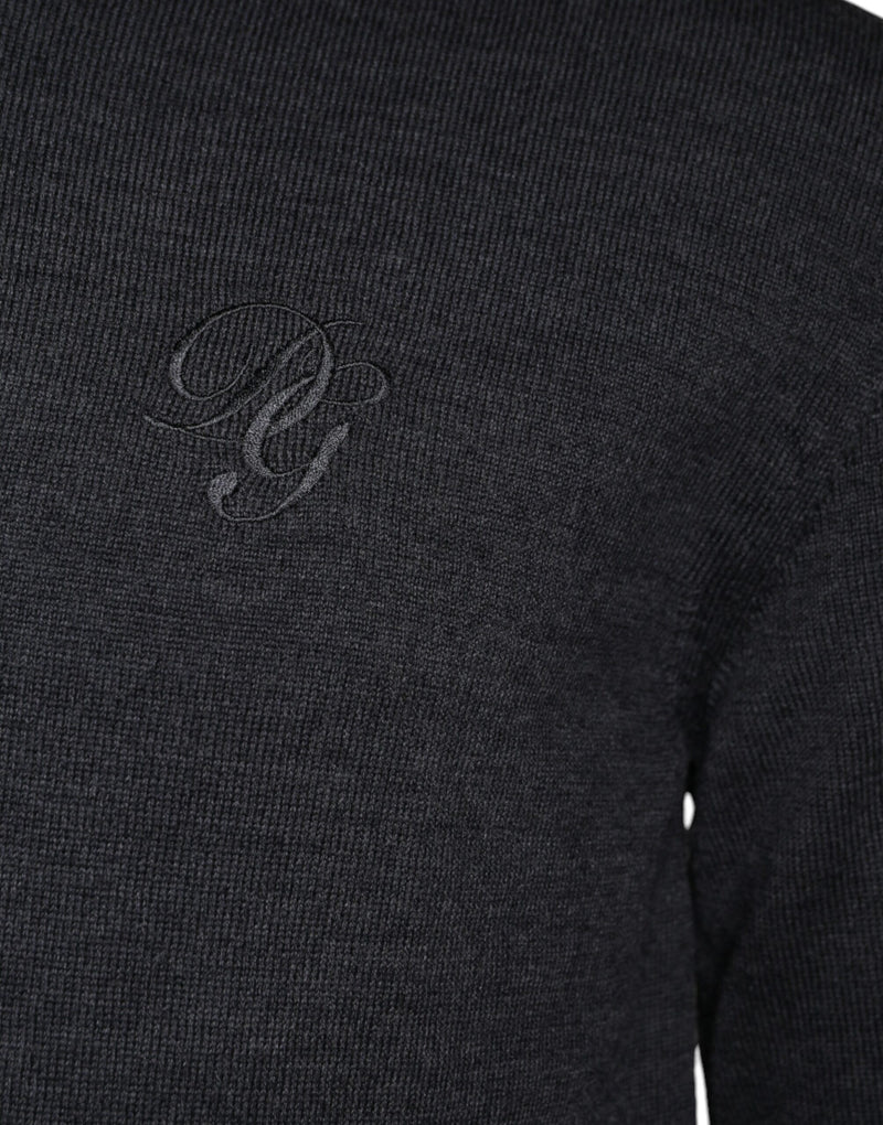 Dolce &amp; Gabbana donkergrijze wollen trui met ronde hals.
