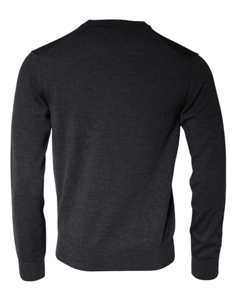 Dolce &amp; Gabbana donkergrijze wollen trui met ronde hals.
