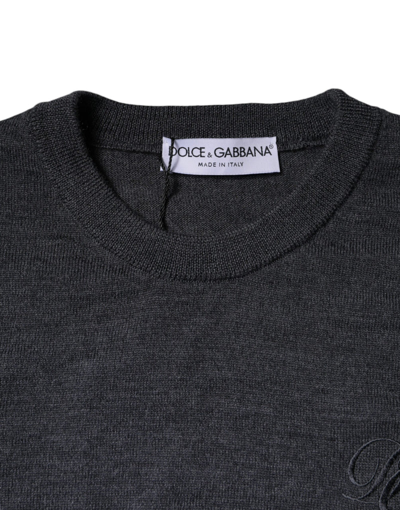 Dolce &amp; Gabbana donkergrijze wollen trui met ronde hals.