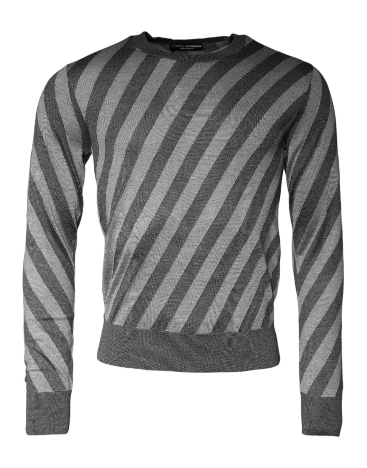 Pull en jersey à rayures grises, col rond et manches longues de Dolce &amp; Gabbana