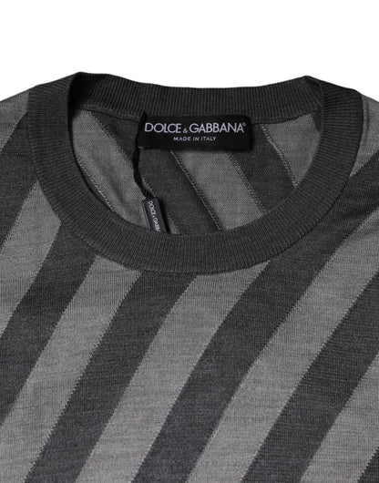 Dolce &amp; Gabbana grijze gestreepte trui met lange mouwen en ronde hals.