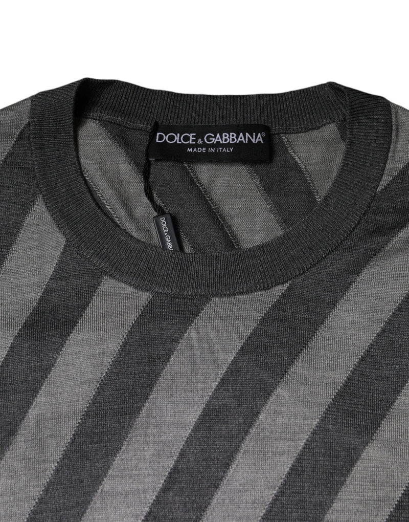 Dolce &amp; Gabbana grijze gestreepte trui met lange mouwen en ronde hals.