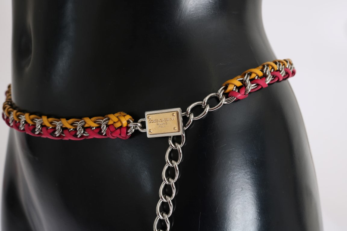 Ceinture en cuir rouge et jaune avec cristaux Dolce &amp; Gabbana