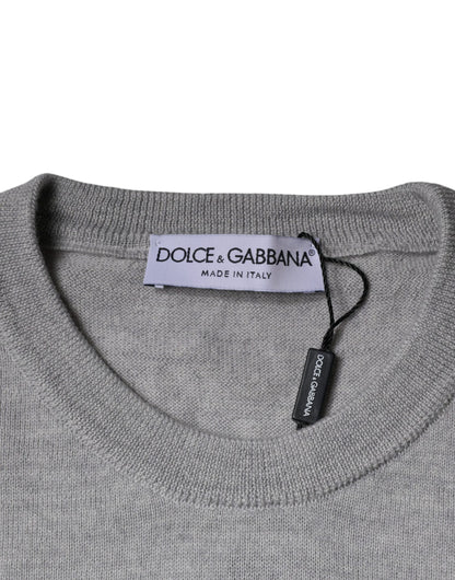 Dolce &amp; Gabbana lichtgrijze wollen trui met ronde hals.