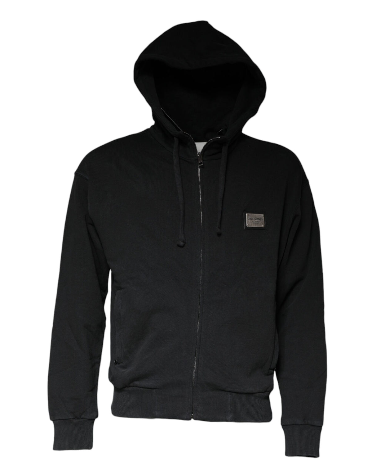 Pull à capuche à fermeture éclair avec plaque logo noire de Dolce &amp; Gabbana