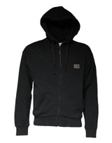 Pull à capuche à fermeture éclair avec plaque logo noire de Dolce &amp; Gabbana