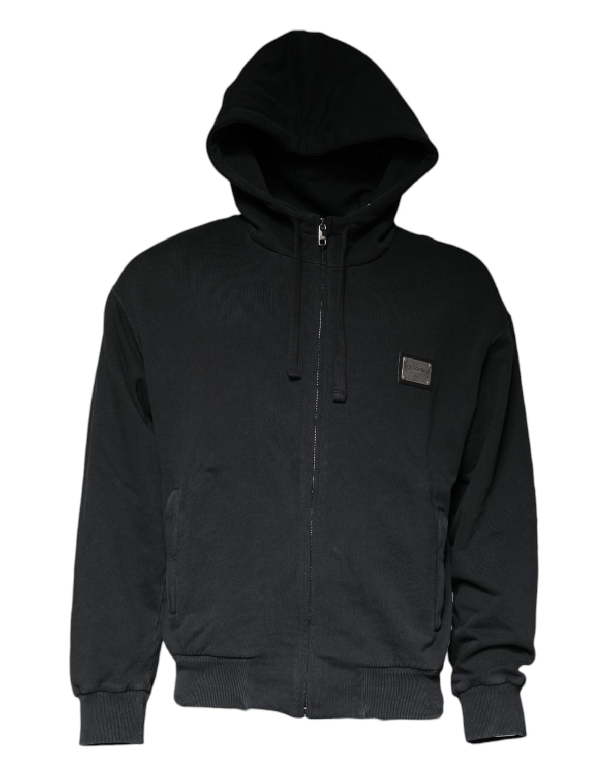 Pull à capuche à fermeture éclair avec plaque logo noire de Dolce &amp; Gabbana