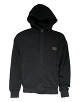 Pull à capuche à fermeture éclair avec plaque logo noire de Dolce &amp; Gabbana