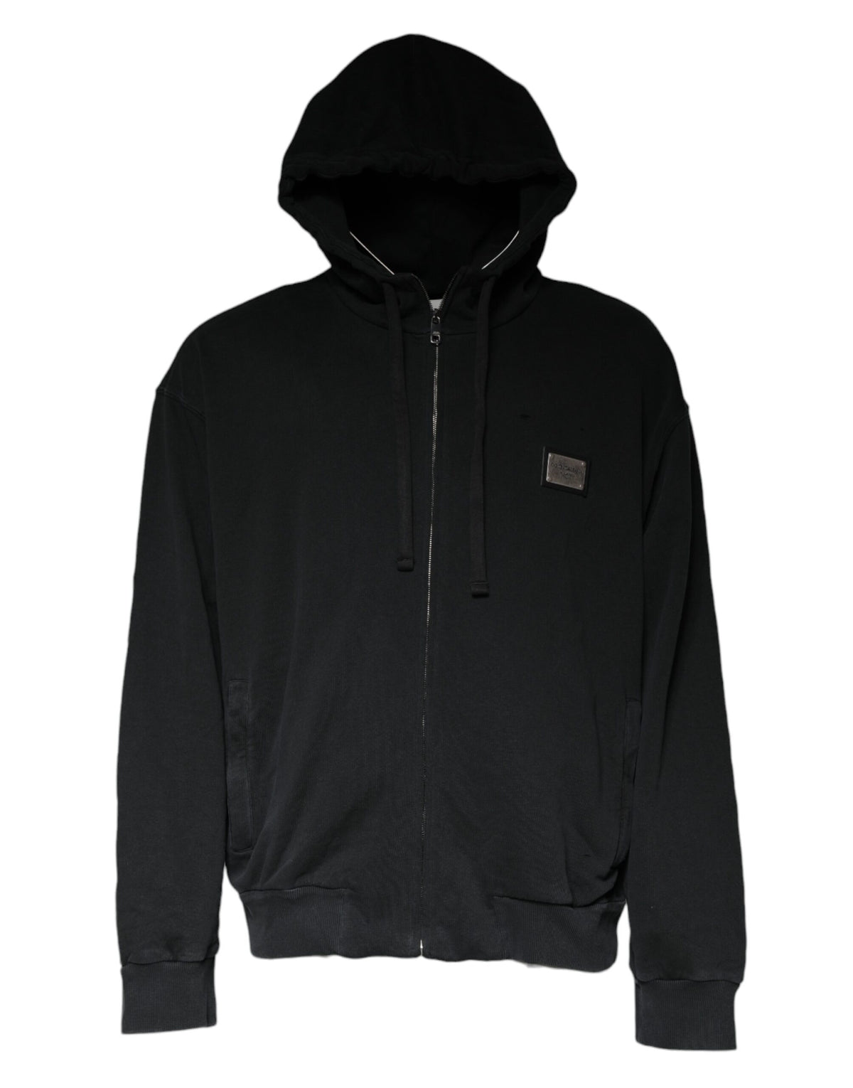 Pull à capuche à fermeture éclair avec plaque logo noire de Dolce &amp; Gabbana
