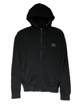 Pull à capuche à fermeture éclair avec plaque logo noire de Dolce &amp; Gabbana