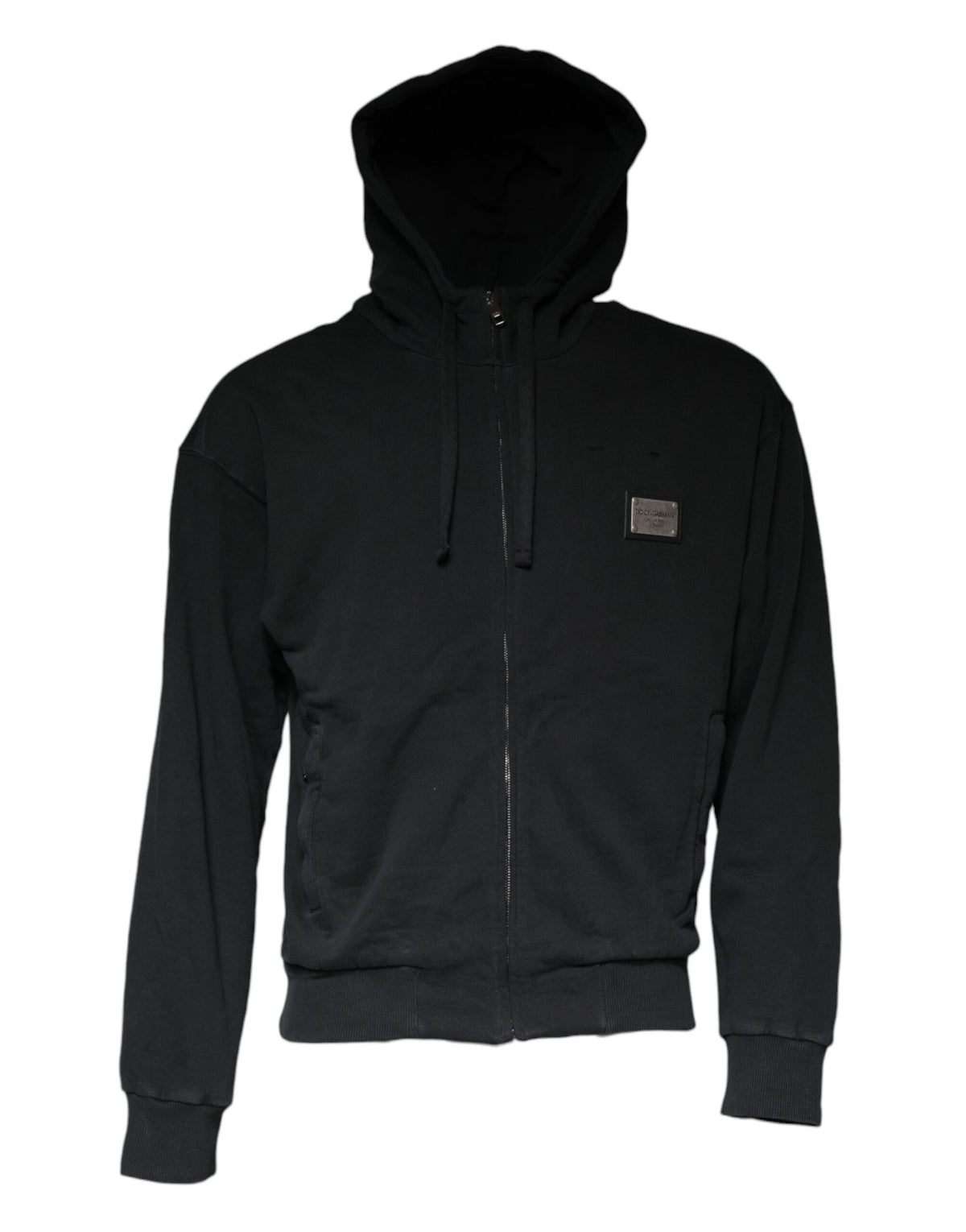 Pull à capuche à fermeture éclair avec plaque logo noire de Dolce &amp; Gabbana