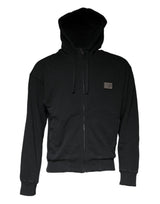 Pull à capuche à fermeture éclair avec plaque logo noire de Dolce &amp; Gabbana