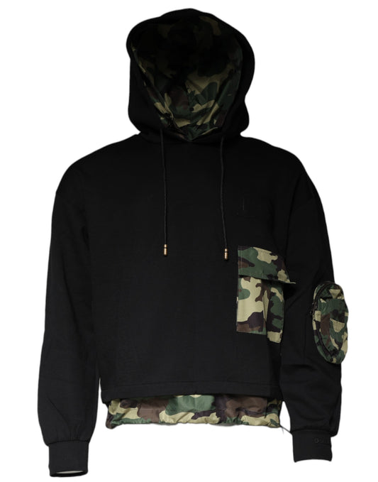 Sweat à capuche en coton noir avec poches de Dolce &amp; Gabbana