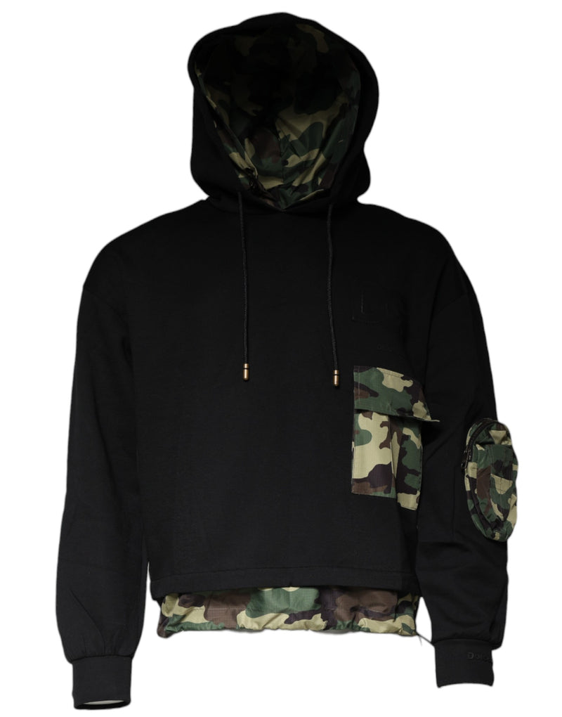 Sweat à capuche en coton noir avec poches de Dolce &amp; Gabbana