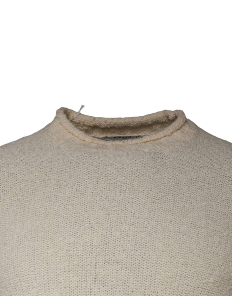 Pull en laine beige à manches longues et col rond, KANGRA