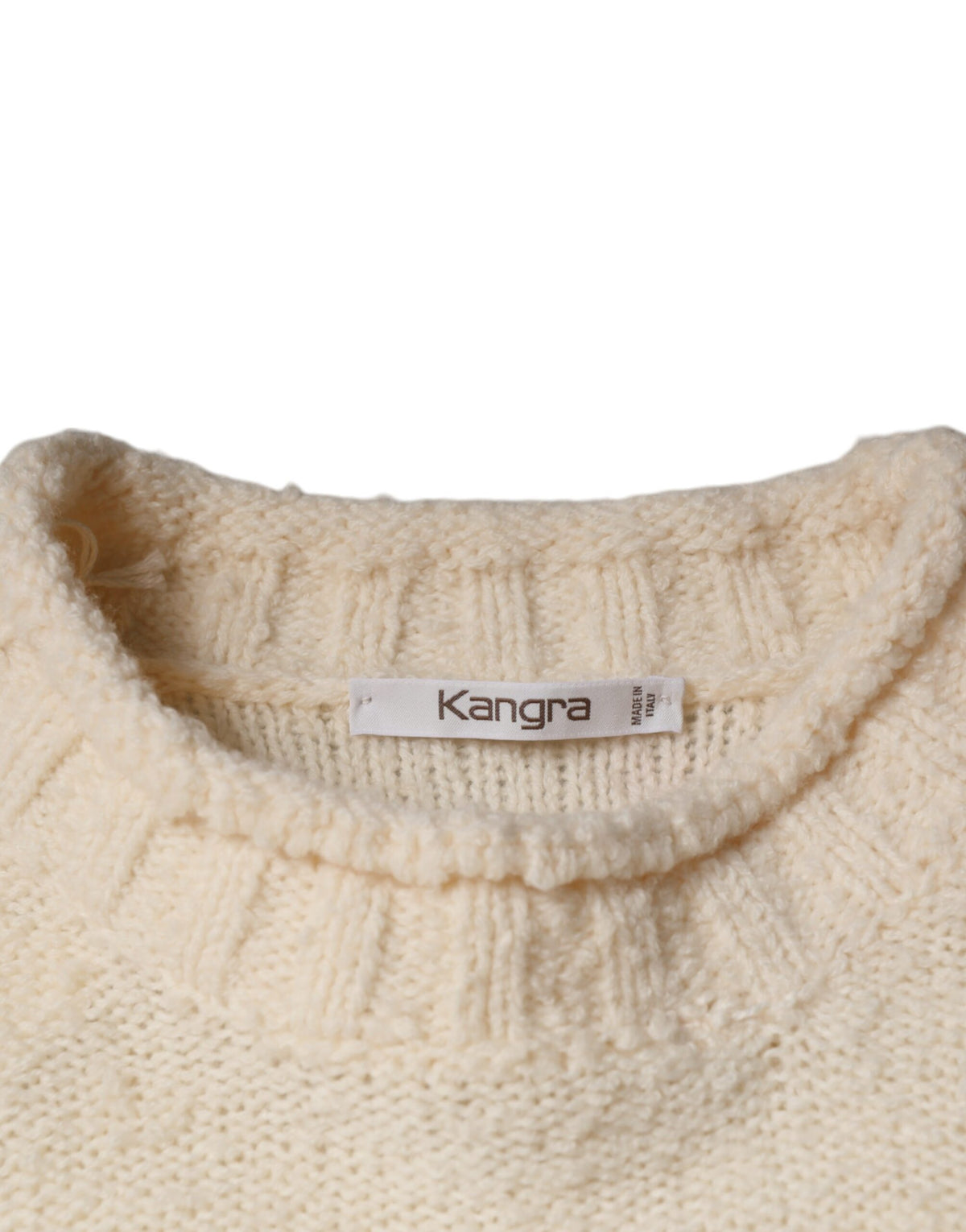 Pull en laine beige à manches longues et col rond, KANGRA