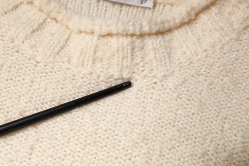 Pull en laine beige à manches longues et col rond, KANGRA