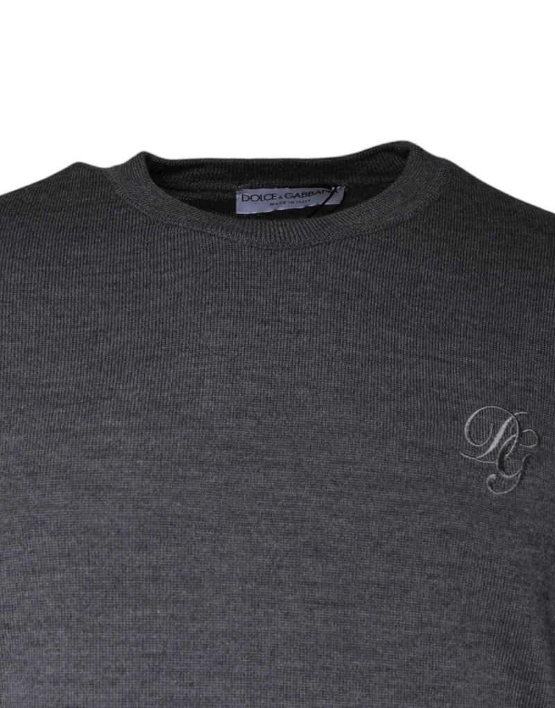 Dolce &amp; Gabbana donkergrijze wollen trui met ronde hals.