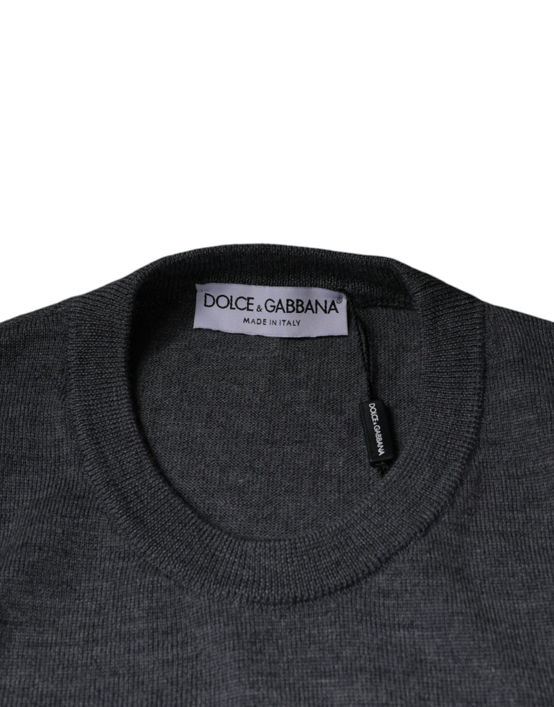 Dolce &amp; Gabbana donkergrijze wollen trui met ronde hals.