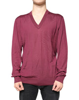 Pull en cachemire à col en V pour homme, couleur bordeaux, Dolce &amp; Gabbana